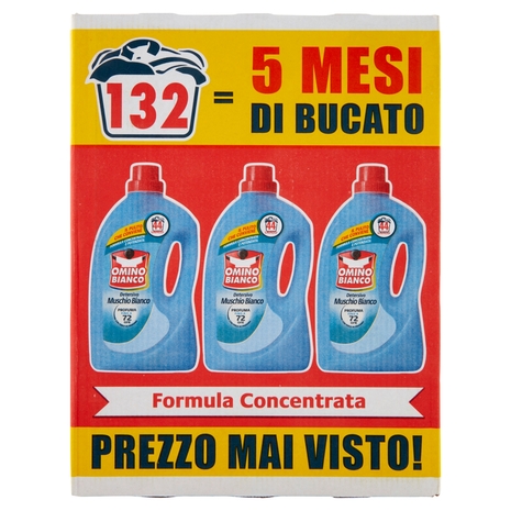 Omino Bianco Detersivo Lavatrice Liquido Muschio Bianco 3 x 44 Lavaggi 3 x 1760 ml